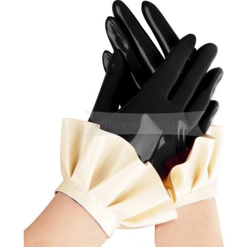 Latex Gloves For Unisex Adult Long Rubber Glove With Lace Black And White Patchwork Colour Customize Service BNLA112
