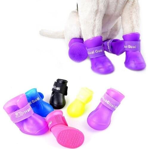 4Pcs/set Pet Silicone Rain Boots Dog Booties Rubber Portable Dog Non-slip Candy Color Shoes Waterproof Dog Cat Rain Shoes
