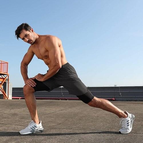 2020 Men Gym Shorts Double Layer Pocket Bermuda Quick Drying 2 in 1 Sweatpant Fitness Running Jogging Training Workout