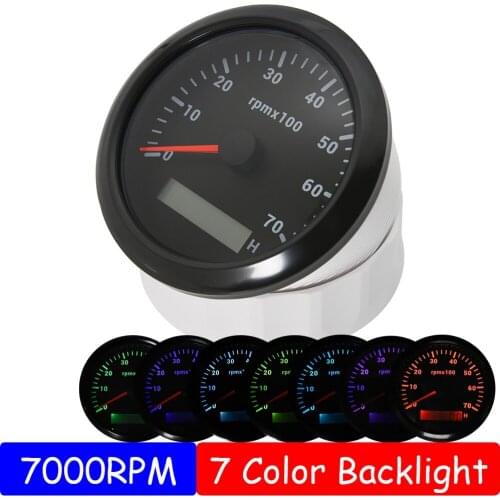 85mm 0‑7000RPM Tachometer Gauge with 7 Color Backlight for Boat Motorcycle Truck Tacho Gauge Sensor M16/M18 RPM Meter Waterproof