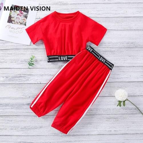 Spring And summer Baby Girls Solid Tracksuit Cotton Children Clothing Set letter Shirt+Pants Girls Suit red kids sportswear