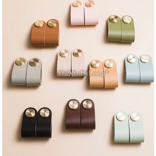 High Quality 10PCS Brass Cow Leather Cabinet Door Handles & Knobs Cupboard Wardrobe Closet Drawer Kitchen TV Wine Cabinet Pulls