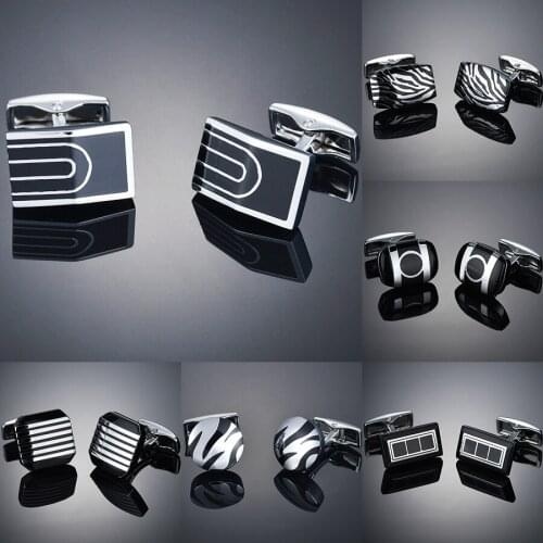 High Quality Copper Enamel Retangle Black Cufflinks Top Brand Mens French Shirt Cufflink Luxury Cuff Link Jewelry Fathers Gift