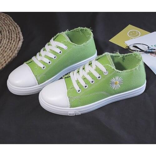 2020 Womens Shoes Denim Canvas Sneakers Flat With Embroidery Daisy Spring Female Casual Sneakers Platform Shoes Femme Flats