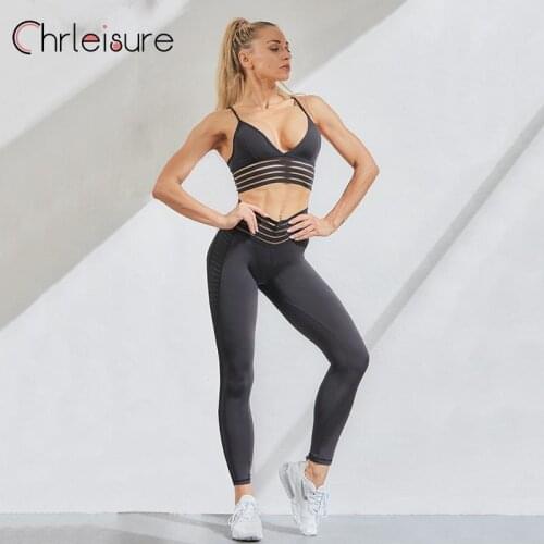 CHRLEISURE Seamless Yoga Set Women Workout Fitness Elasticity High Waist Legging Running Gym Tracksuit Set Women