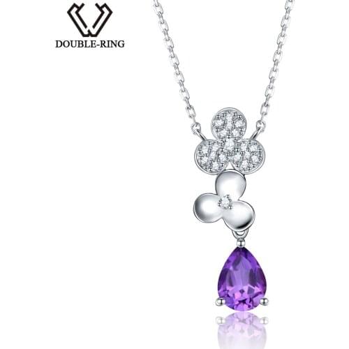 DOUBLE-R Elegant Classic 1.0ct Natural Amethyst Pendant Necklace Real 925 Sterling Silver Fine Wedding Jewelry For Women