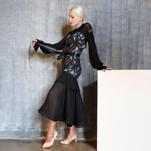 2021 New TL662 Latin Dance Dress Women Colorful Patchwork Dancing Performance Dress for Ballroom Samba Tango