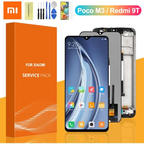 100% Original 6.53" For Xiaomi Poco M3 LCD Display Touch Screen Digitizer Assembly with Frame For Redmi 9T J19S M2010J19SG LCD