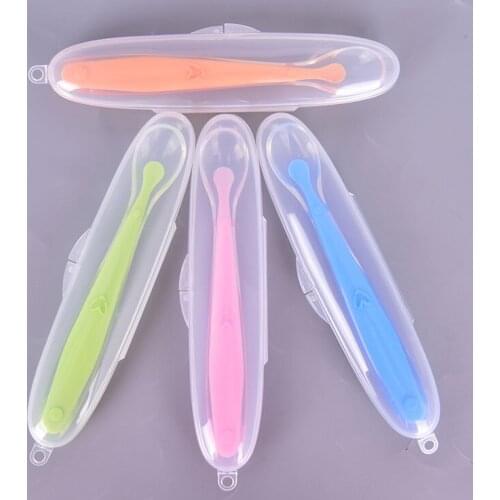 1Pcs Non-Slip Baby Trainning Spoon Food Grade Silicone Cute Baby Feeding Tableware Baby Spoon Feeding With Storage Box