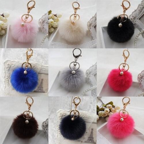 1Pcs Faux Rabbit Fur Ball Keychain Bag Plush Car Key Ring Car Key Pendant Sleutelhanger Key Holder Cell Phone Keycha