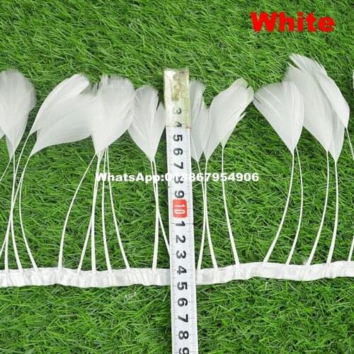 10 Yard/lot White color good natural stripped goose rooster feather ribbon pheasant chicken feather fringe sewing carft 10-15cm