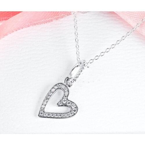 100% 925 Sterling-Silver-Jewelry Sparkling Freehand Heart Pendant Necklaces Free Shipping