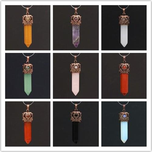 100-Unique New Stylish Copper Hexagon Column Rock Crystal Pendant Rose Pink Quartz Jewelry