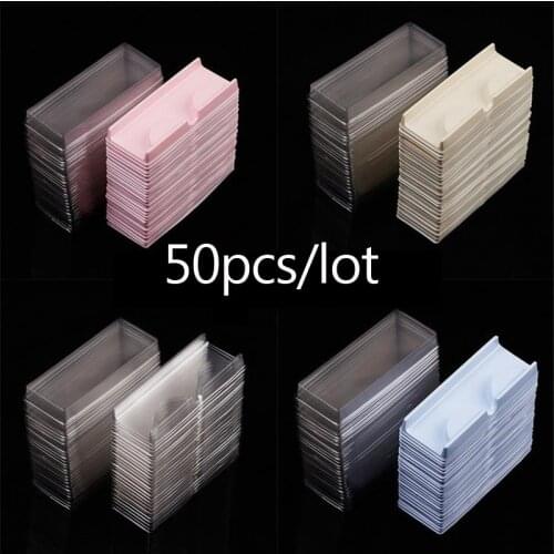 50pcs/set Plastic Pink Beige Transparent Eye Lashes Case Lot Eyelashes Case Storage Packing Box Make Up Case 40#41