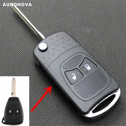 AURONOVA Upgrade Folding Key Shell for Chrysler 300C Sebring Jeep Wrangler Compass Dodge 2 Button Remote Car Key Fob Shell Case