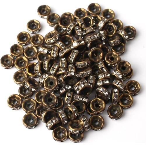 4/6/8mm Bronze Rhinestone Rondelle Metal Crystal Beads Loose Spacer Beads for DIY Jewelry Making Accessories Supplie 100pcs/lot