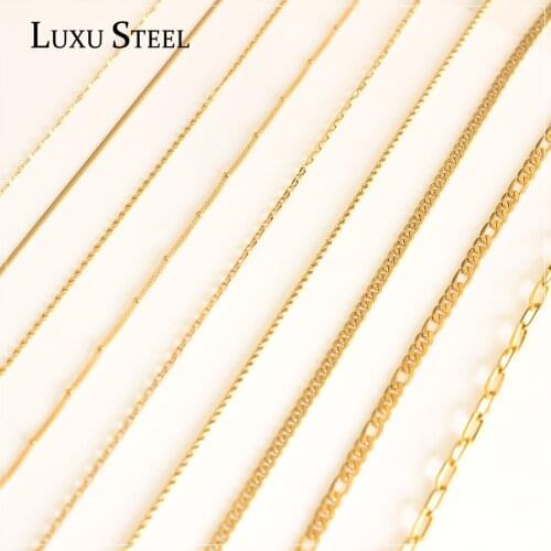 LUXUSTEEL Stainless Steel Mixed Style 55cm Long Chains Necklace Men Gold Color High Link Chains Necklaces Accessories Wholesale
