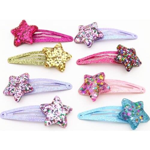 5cm Arrival of Summer Children of Color Bright Metal Star Hooks Baby Hair Clips Girls Hair Accessories Heart Star Hair Clip