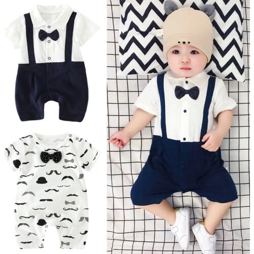 0-18M Newborn Baby Boy Clothes Summer Short Sleeve Baby Romper Fashion Toddler Gentleman Jumpsuit Casual Cotton Infants Clothing