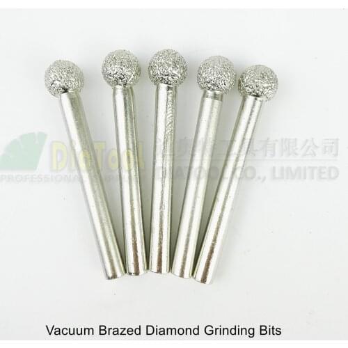 DIATOOL 5pcs #9 Vacuum Brazed Diamond Grinding Bits 10mm Ball Type Engraving Bits Mounted Points