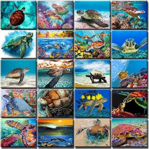 Diy Paint By Numbers Sea Turtle Oil Painting By Numbers Animals On Canvas With Frame Handmade For Adult Kits Gift Home Decor Art
