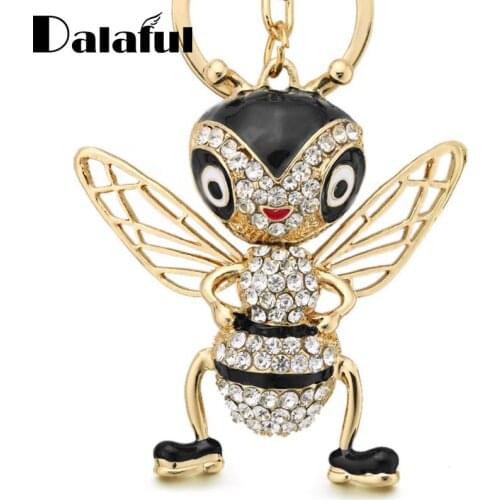 Enamel Trinket Creative Insects Key Ring Chain Lovely Crystal Bee Keychains Keyrings for Women Bag Pendant Jewelry Gift K367