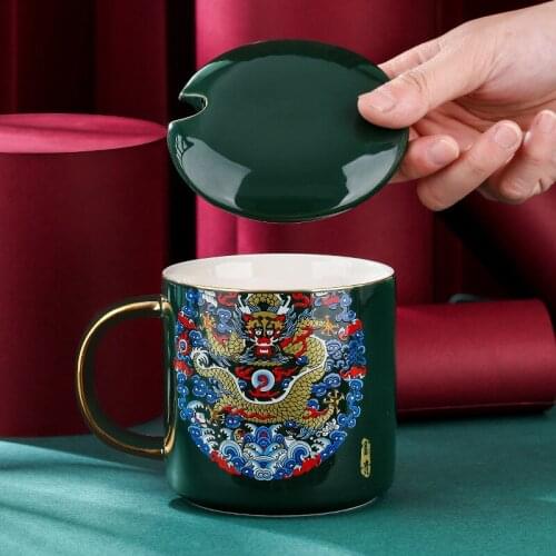 Guochao Creative Mug With Lid Spoon Gift Cup Chinese Style Coffee Ceramic Cup Couple Water Cup Custom LOGO