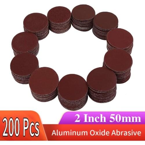 200pcs 2 Inch 50mm Hook and Loop Sanding Discs Sandpaper 60 80 120 180 240 320 400 800 1000 2000 Grits for Polishing Grinding