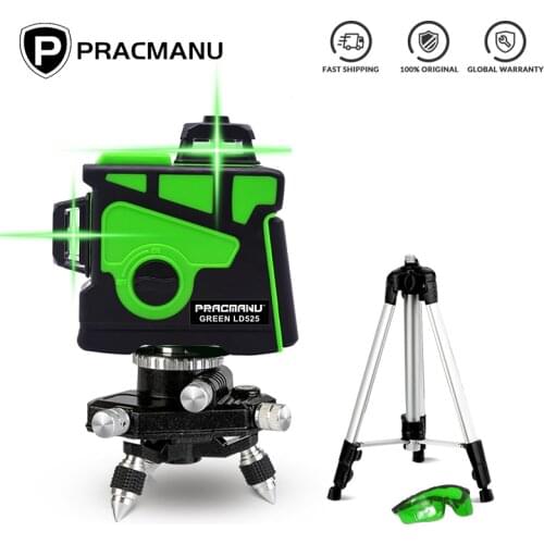 PRACMANU 12 Lines Laser Level Green 3D Level Self-Leveling 360 Horizontal & Vertical Cross Powerful Green Beams Laser Level