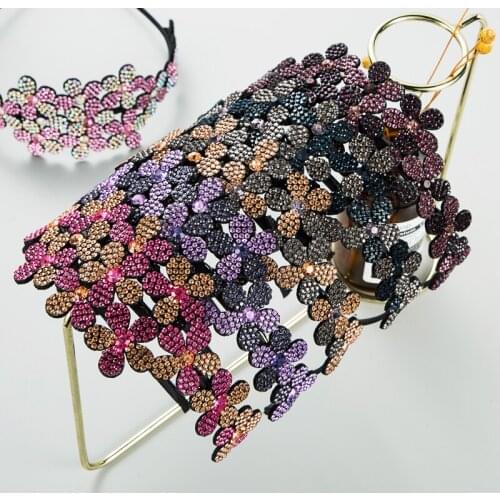 Ins Fashion Korean Multicolored Crystal Flower Head with Womens Wide Edge and Fashionable Street Shot Net Red Hair Accessories
