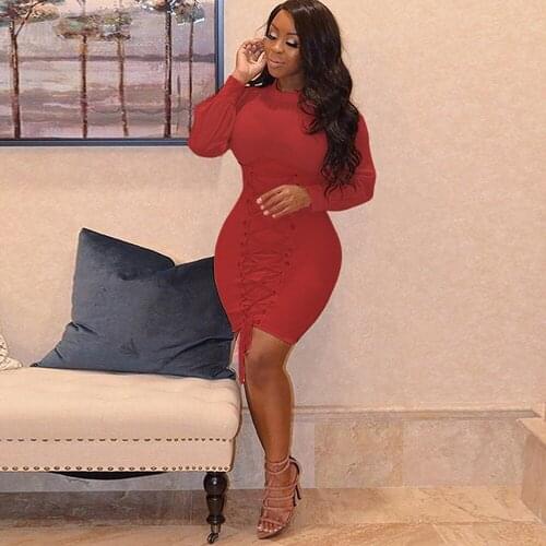 AHVIT Fashion Design Bandage Hollow Out Sheath Sexy Dress O Neck Puff Sleeve Package Hip Party Dress Elegant Lady Dress B9033