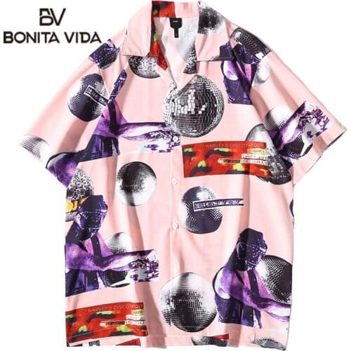 Bonita Vida Hawaiian Shirts DJ Roll Print Punk Rock Gothic Rock Hip Hop Shirt Streetwear Mens Holiday Tropical Casual Tops