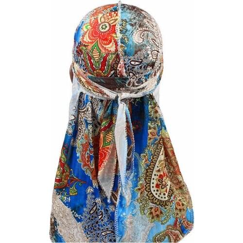 New Printed Mens Durag Hip-Hop Bandanna Cap Rapper Floral Turban Hat Elastic Headband Women Spandex Du-rag Long Tail Headwear