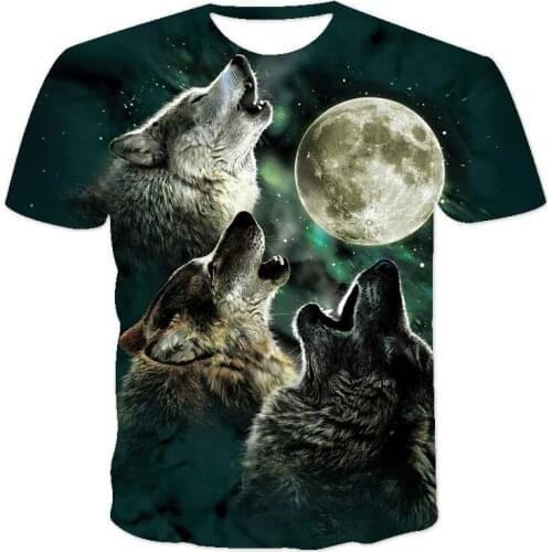 2021 New 3D Printing Animal Wolf Fox Unisex Short Sleeve Personalized Round Neck Pullover XXS-6XL Wholesale
