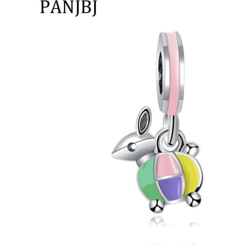 New Original Free Shipping Silver Plated Bead Enamel Rabbit Lantern Dangle Charm Fit Bracelet Necklace DIY Women Jewelry