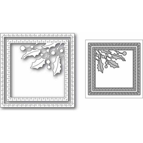 New Christmas Holly Leaves Berry Square 2020 Metal Cutting Dies for Scrapbooking and Card Making Decor Embossing Craft No Stamps