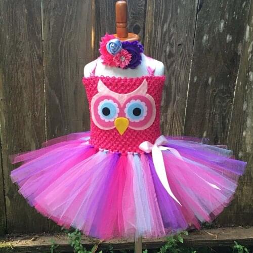 Girls Tutu Dress Costume Set Fluffy Princess Dresses Baby Birthday Party Dresses Flowers Headband Kids Halloween Owl Costume