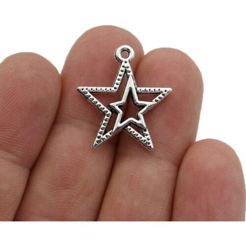 JAKONGO Antique Silver Plated Star Charm Pendants for Jewelry Making Bracelet DIY Accessories 23x21mm 10pcs