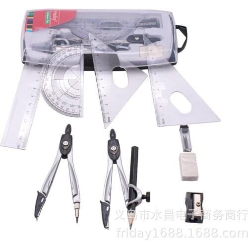 Full English student ten-piece suit compass painting exam industry ruler set two compasses