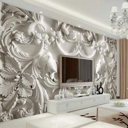 European Style 3D Relief Flower Murals Wallpaper For Living Room Sofa Background Decor Wall Cloth Waterproof Wall Covering 3 d