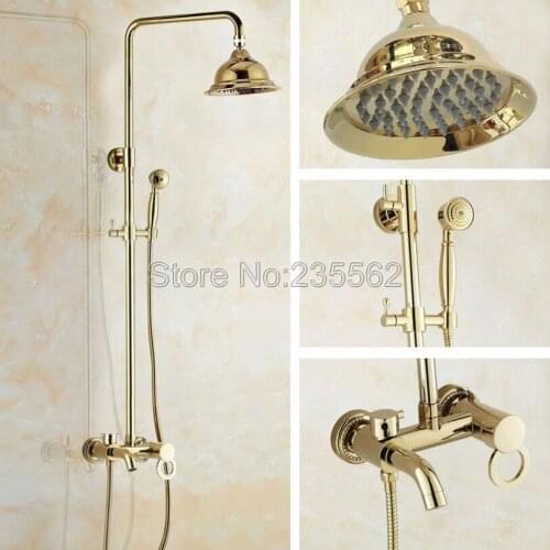 Luxury Gold Color Brass Bathroom Shower Rainfall Style Faucet Set with Wall Mounted Single Handle Bathtub Mixer Tap lgf406