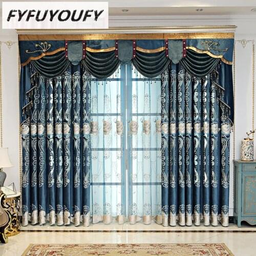 European Luxury Hollow Soluble Embroidery Window Flannelette Curtains For Living Room Bedroom Curtains Sheer Cloth Customized