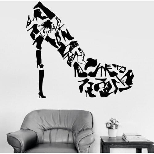 High heels Shoes Wall Art Stickers Living Room Creative Decor Footwear Womens Shoes Shop Fashion Wall Decals Vinyl Decal ZB261