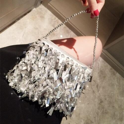 Retro Silver Sequins Tassel Bags Banquet New Handmade Women Bags