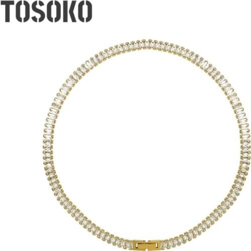 TOSOKO Stainless Steel Jewelry Zircon Necklace Womens Elegant And Shining Neck Chain BSP1068