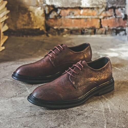 Yomior Spring Men Business Vintage British Shoes Formal Dress Leather Loafers High Quality Wedding Pointed Toe Lace-up Oxfords