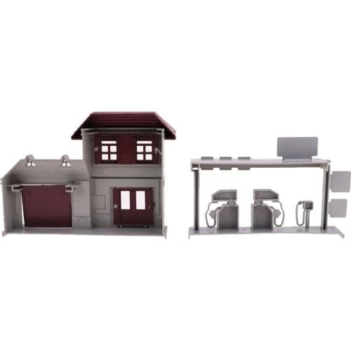 Gas Station HO Architecture Built Tabletop Plastic Building Diorama Scenery