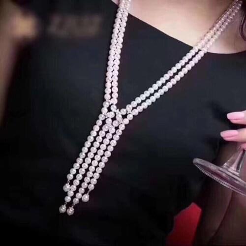 D119 Fine Jewelry Natural Fresh Water White Peals Sweaters Chain 7-8mm Necklaces for Women Fine Pearls Necklaces