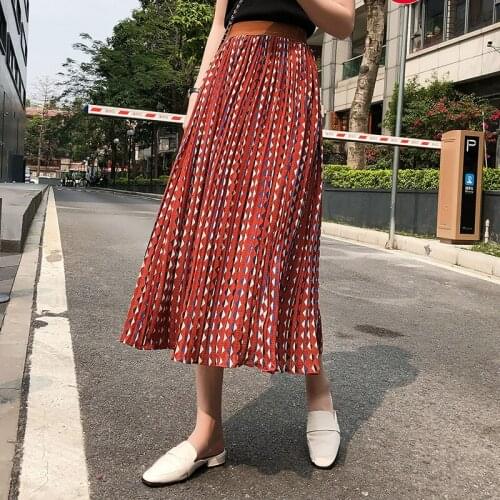 TingYiLi Vintage Ethnic Print Pleated Midi Skirts Womens Summer Holiday Beach Bohemian Skirt Korean Fashion Chiffon Skirt