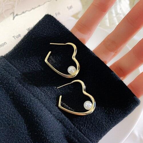 Simple Zircon Cute Open Heart Stud Earrings For Women Wedding Jewelry Vintage Gold Color Heart Earrings